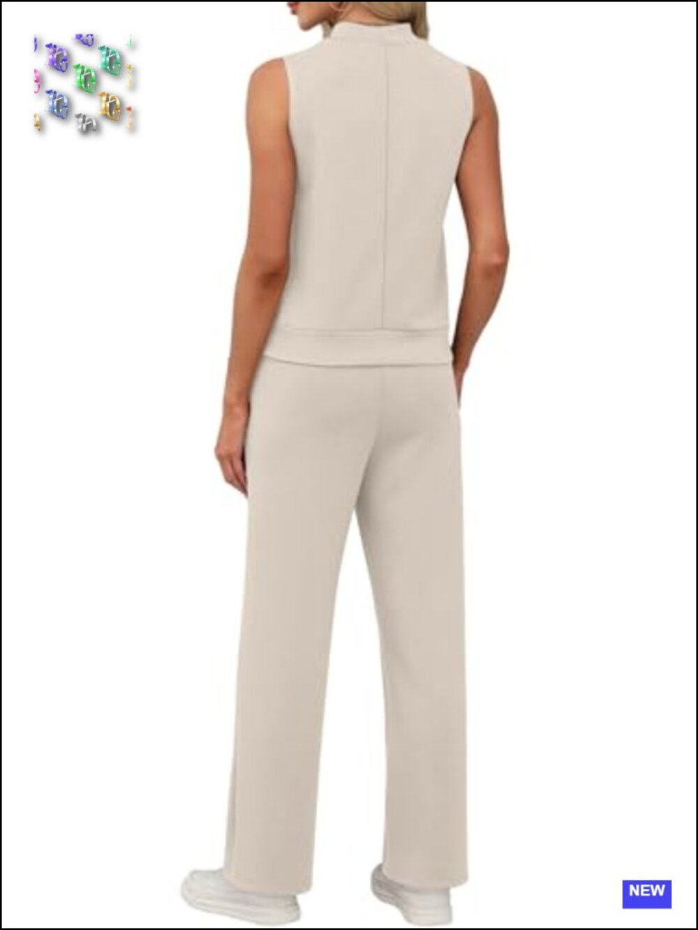 Two Piece Lounge Set Women Wide Leg Pants Mock Neck Sleeveless Summer Travel - Picture 4 of 6